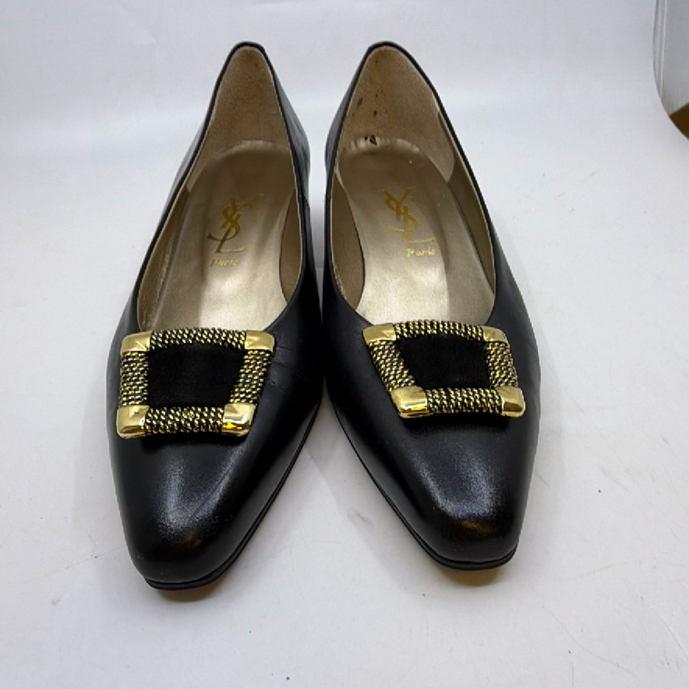 Yves Saint Laurent Buckle Kitten Heel Black Leather 36 Pump - Picture 2 of 8
